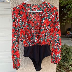 Zaful red floral bodysuit.